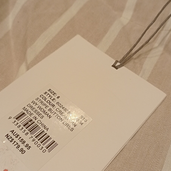 WITCHERY Linen blend Neutral Beige White Stripe Button Midi Dress NWT RRP$160 - Picture 14 of 16